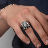 Silver Black Zircon Stone Men's Ring